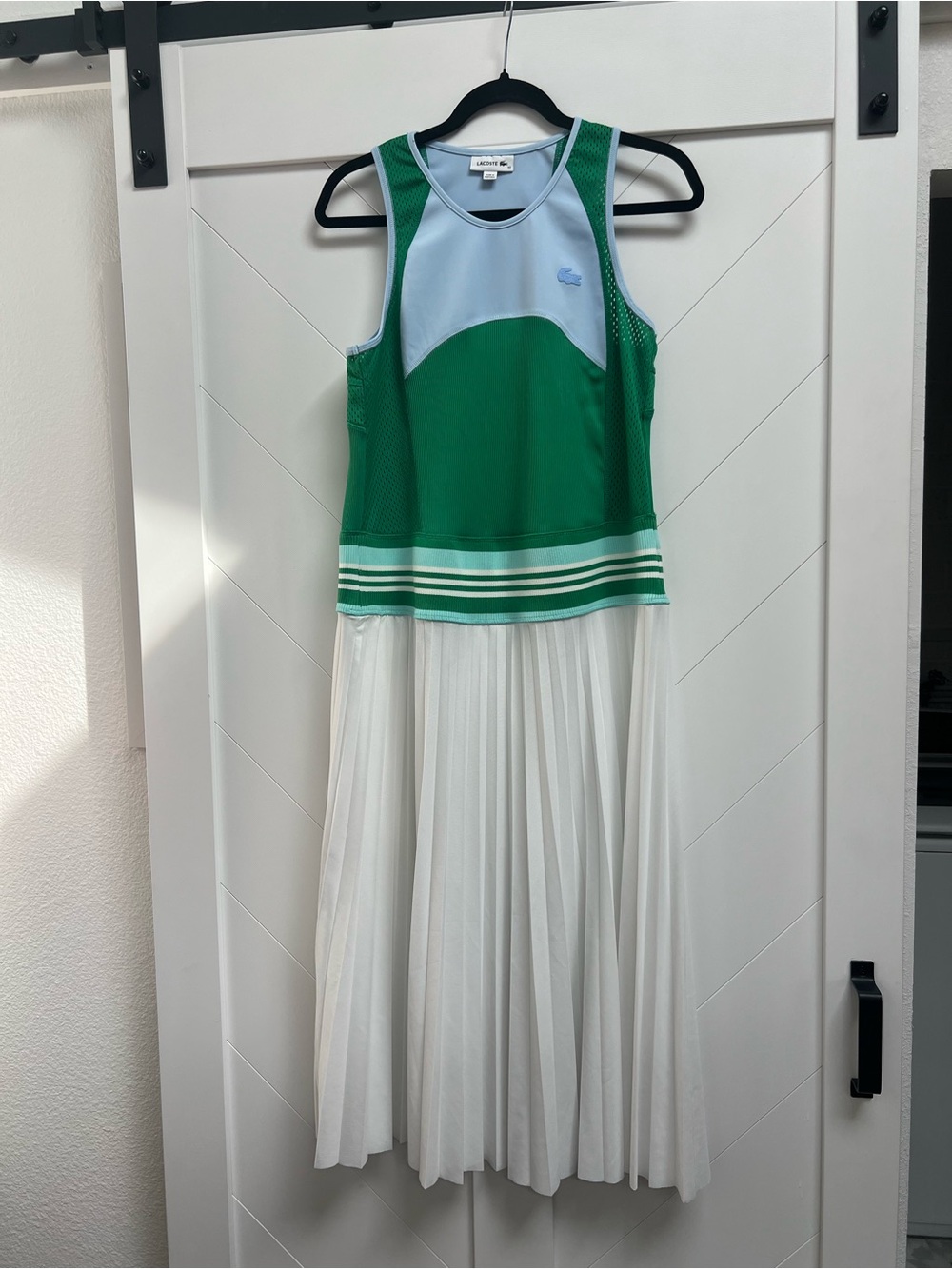 Lacoste Green, Light Blue & White Pleated Tennis Dress